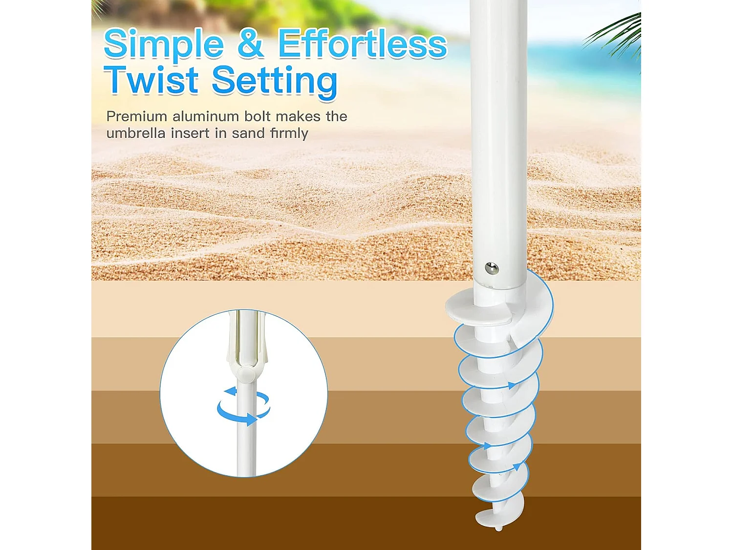 2,2m strandparasol strandparaplu met draagtas, UPF50 + zon bescherming zonnescherm, buiten tuin terras kantelen parasol,draagbare zonnescherm (Lichtblauw)ZB34461