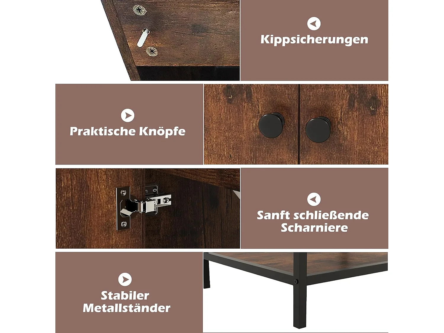 Wastafelonderkast met onderkast, wastafelonderkast met 2 deuren en open vak, wastafelonderkast hout, 61 x 46,5 x 87 cm, vintage bruinVH34262