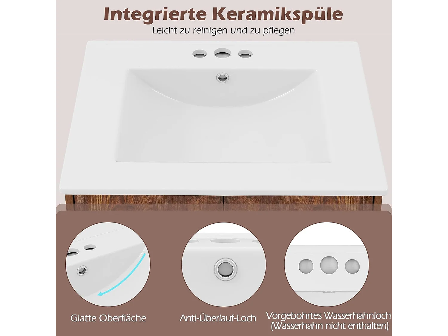 Wastafelonderkast met onderkast, wastafelonderkast met 2 deuren en open vak, wastafelonderkast hout, 61 x 46,5 x 87 cm, vintage bruinVH34262