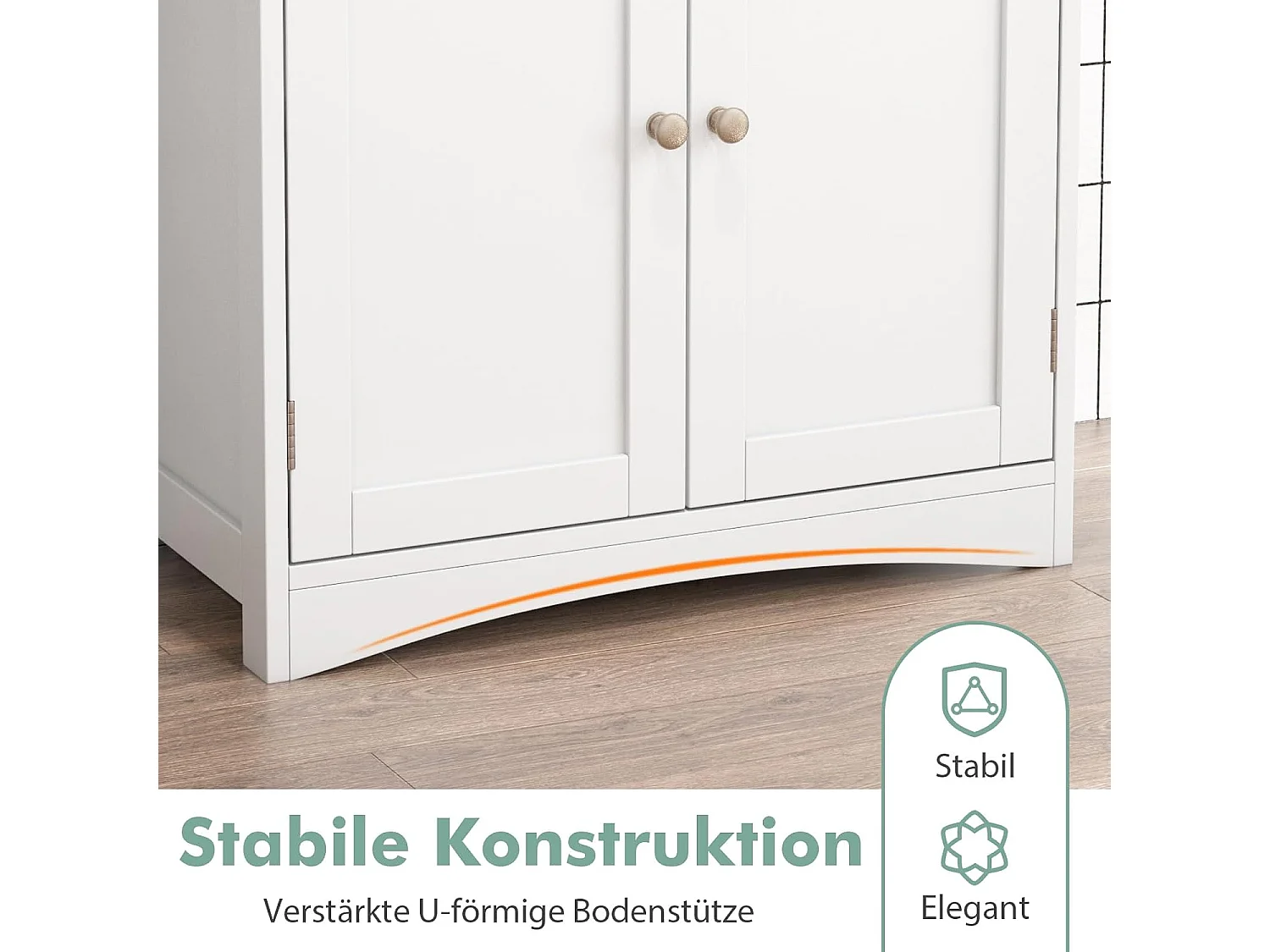Wastafelonderkast, badkamerkast met 2 deuren en verstelbare plank, badkameronderkast in landelijke stijl, witte wastafelonderkast 60 x 30 x 60 cmVH33917