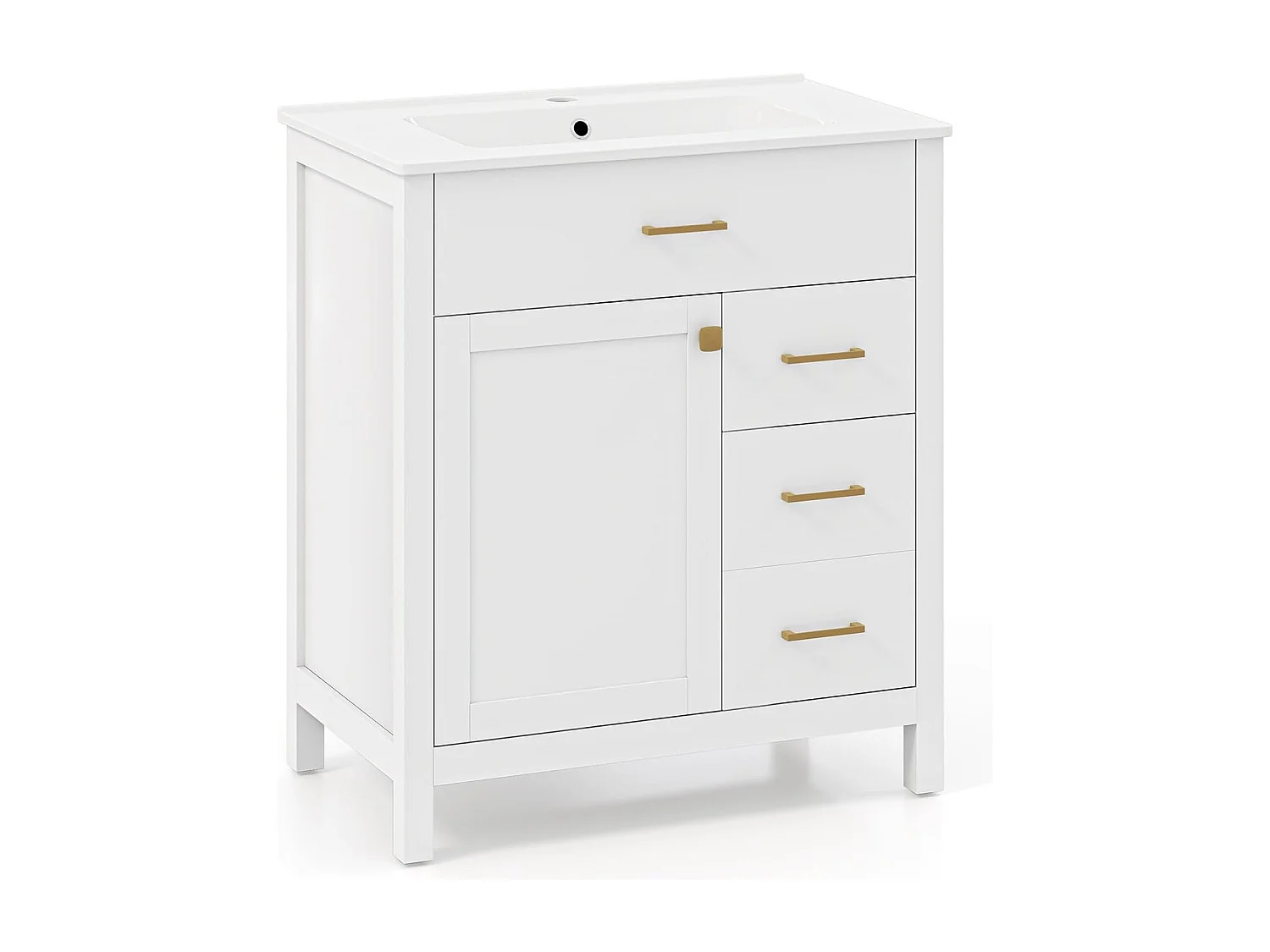 Wastafelonderkast met onderkast, wastafelonderkast met 2 laden en 2 deuren, wastafelonderkast hout, 76 x 46,5 x 86 cm, witVH34263