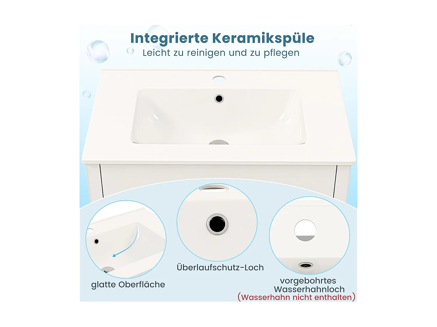 Wastafelonderkast met onderkast, wastafelonderkast met 2 laden en 2 deuren, wastafelonderkast hout, 76 x 46,5 x 86 cm, witVH34263