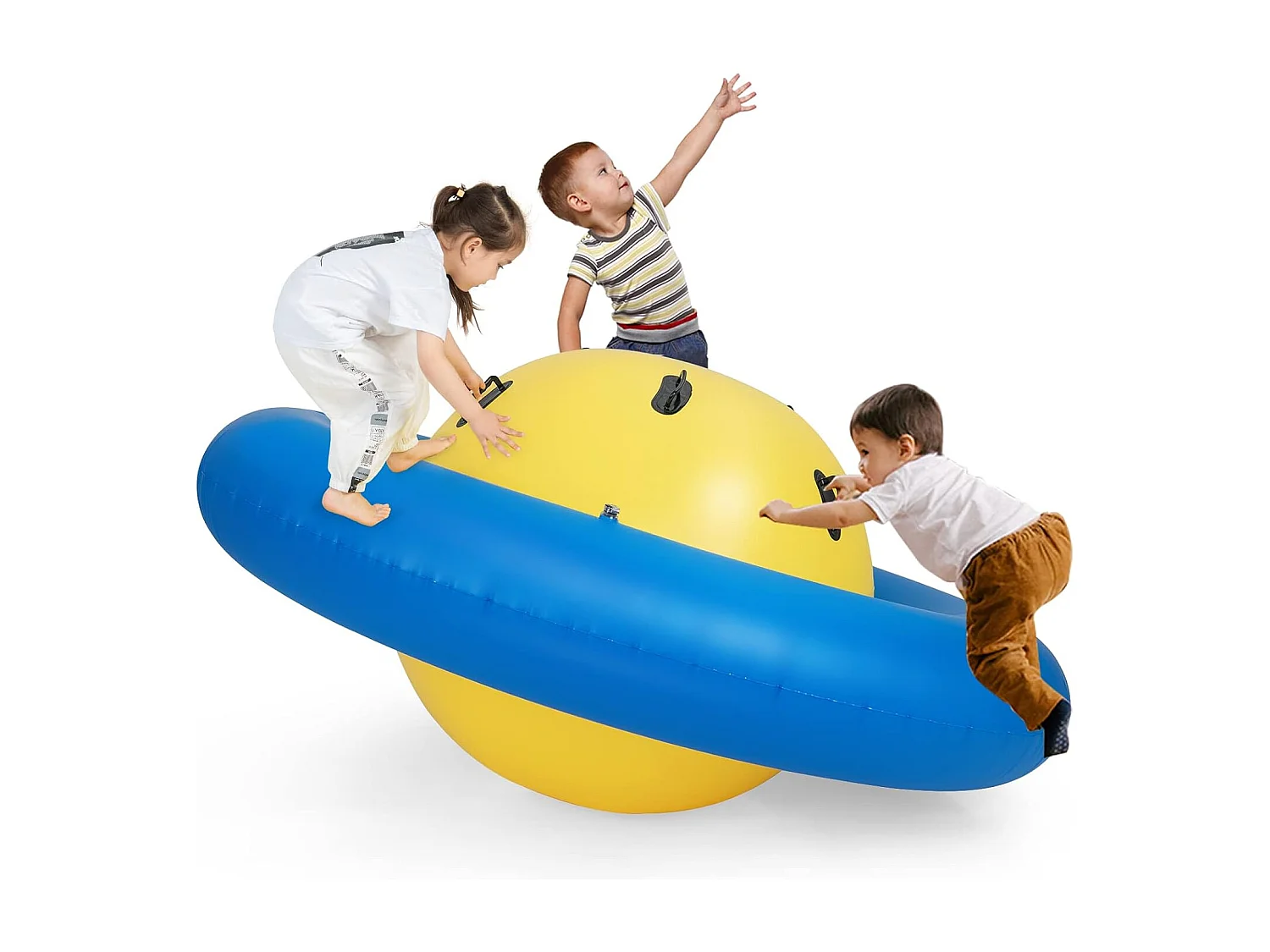 Opblaasbare koepelwip voor kinderen,223 cm grote kinderwip om te rollen,met 6 geïntegreerde handgrepen,outdoor-wip voor kinderen vanaf 5 jaar (geel + blauw)ZB32102