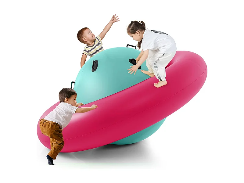 Opblaasbare koepelwip voor kinderen,223 cm grote kinderwip om te rollen,met 6 geïntegreerde handgrepen, outdoorwip voor kinderen vanaf 5 jaar (roze + groen)ZB32102