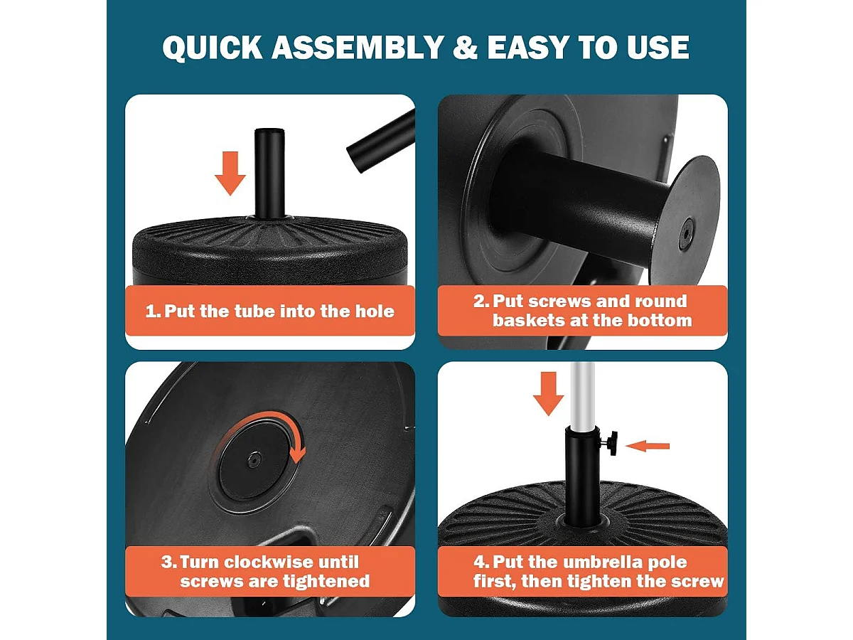 Parasolstandaard, marktparaplustandaard, parasolvoet, balkonparasolstandaard, rond, vulbaar, zwart
