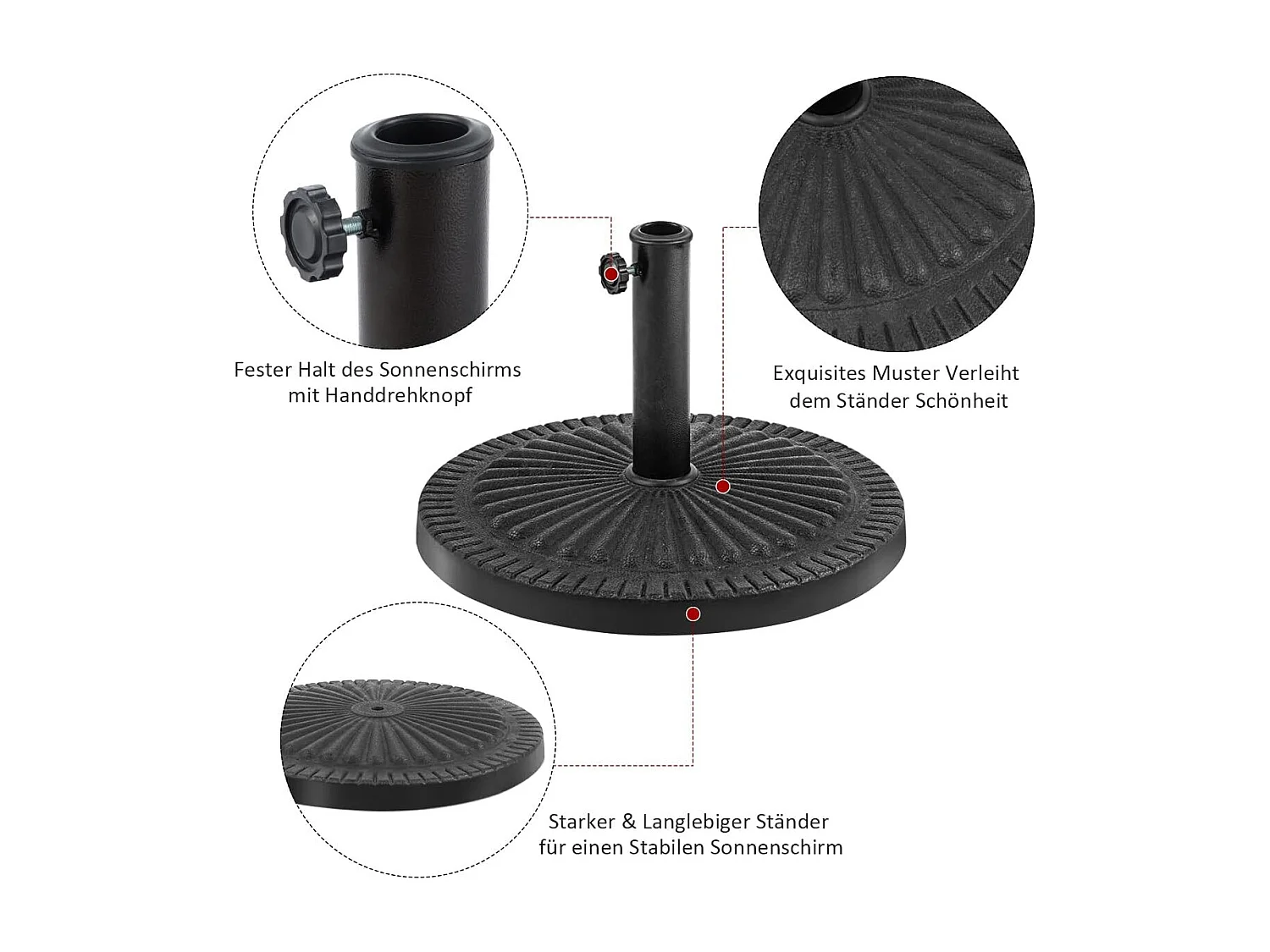Parasolstandaard, diameter 49 cm, ronde marktparaplustandaard, parasolstandaard voor 38/48 mm stangen, parasolvoet