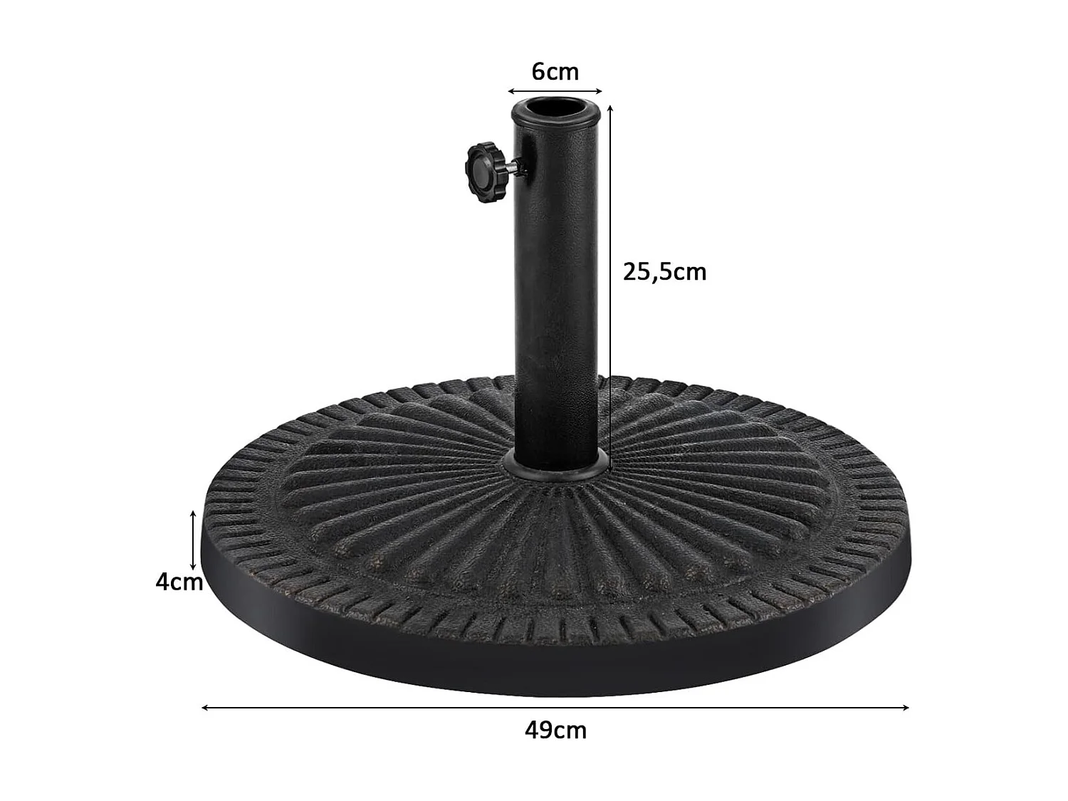 Parasolstandaard, diameter 49 cm, ronde marktparaplustandaard, parasolstandaard voor 38/48 mm stangen, parasolvoet