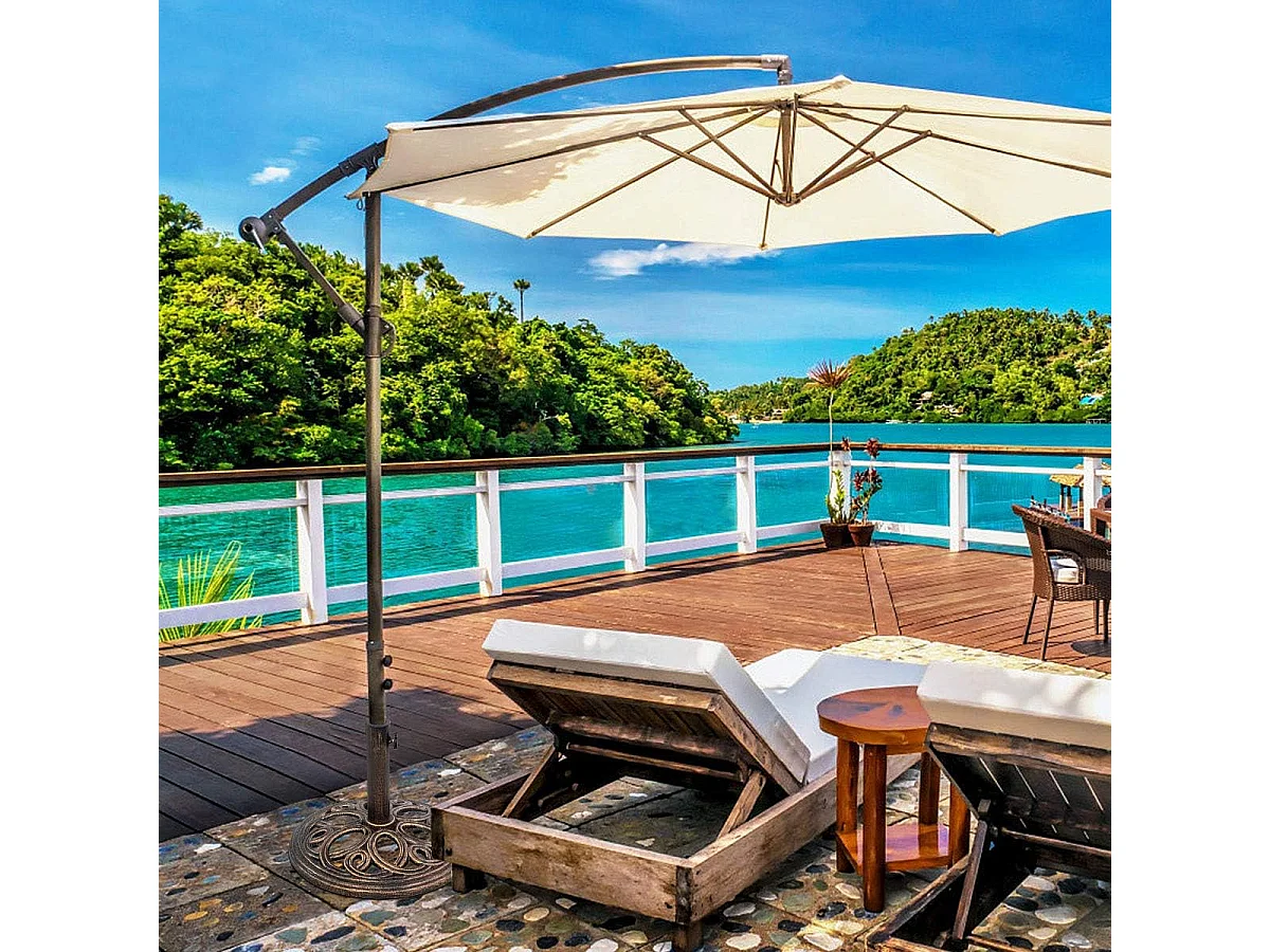 Parasolstandaard, ronde parasolstandaard voor parasolstangen van 38/48 mm, Ø 45 cm, marktparaplustandaard van gietijzer, parasolvoet voor tuin, balkon, brons