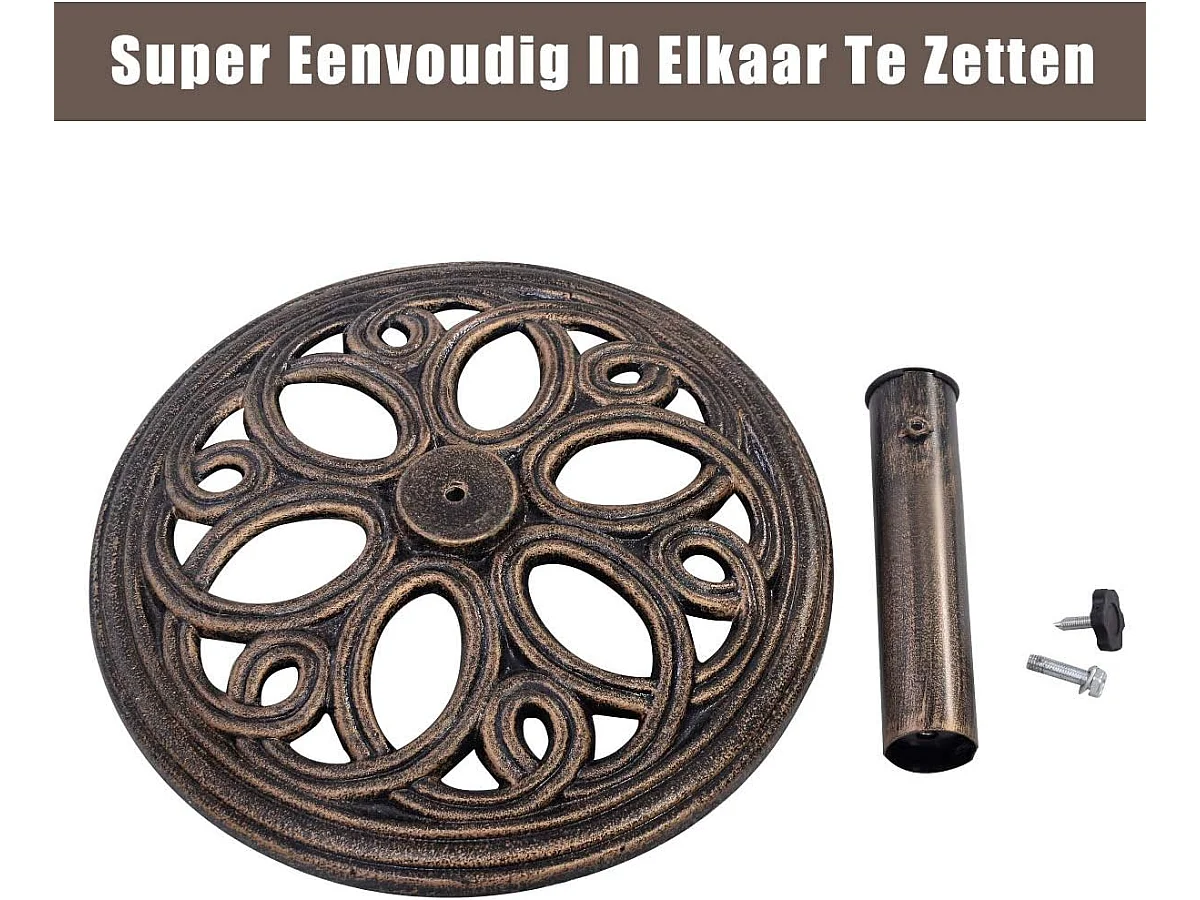 Parasolstandaard, ronde parasolstandaard voor parasolstangen van 38/48 mm, Ø 45 cm, marktparaplustandaard van gietijzer, parasolvoet voor tuin, balkon, brons