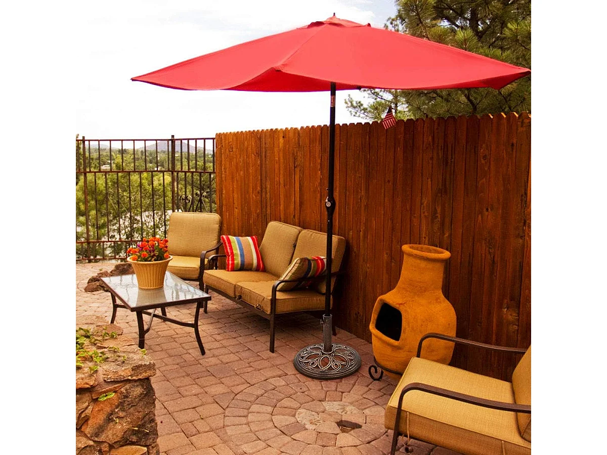 Parasolstandaard, ronde parasolstandaard voor parasolstangen van 38/48 mm, Ø 45 cm, marktparaplustandaard van gietijzer, parasolvoet voor tuin, balkon, brons