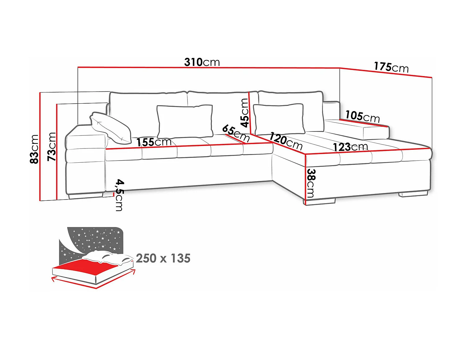 Canapé d'angle Comfivo 113, Vert, Fonction de couchage, Boîte de literie, 310x175x83cm