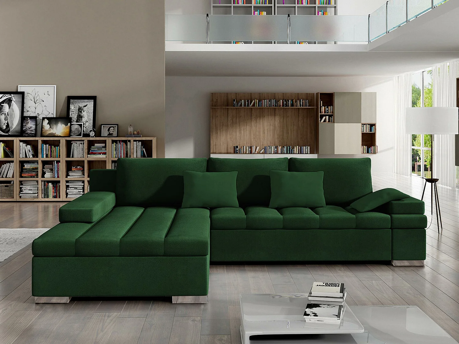 Canapé d'angle Comfivo 113, Vert, Disponible, 310x175x83cm