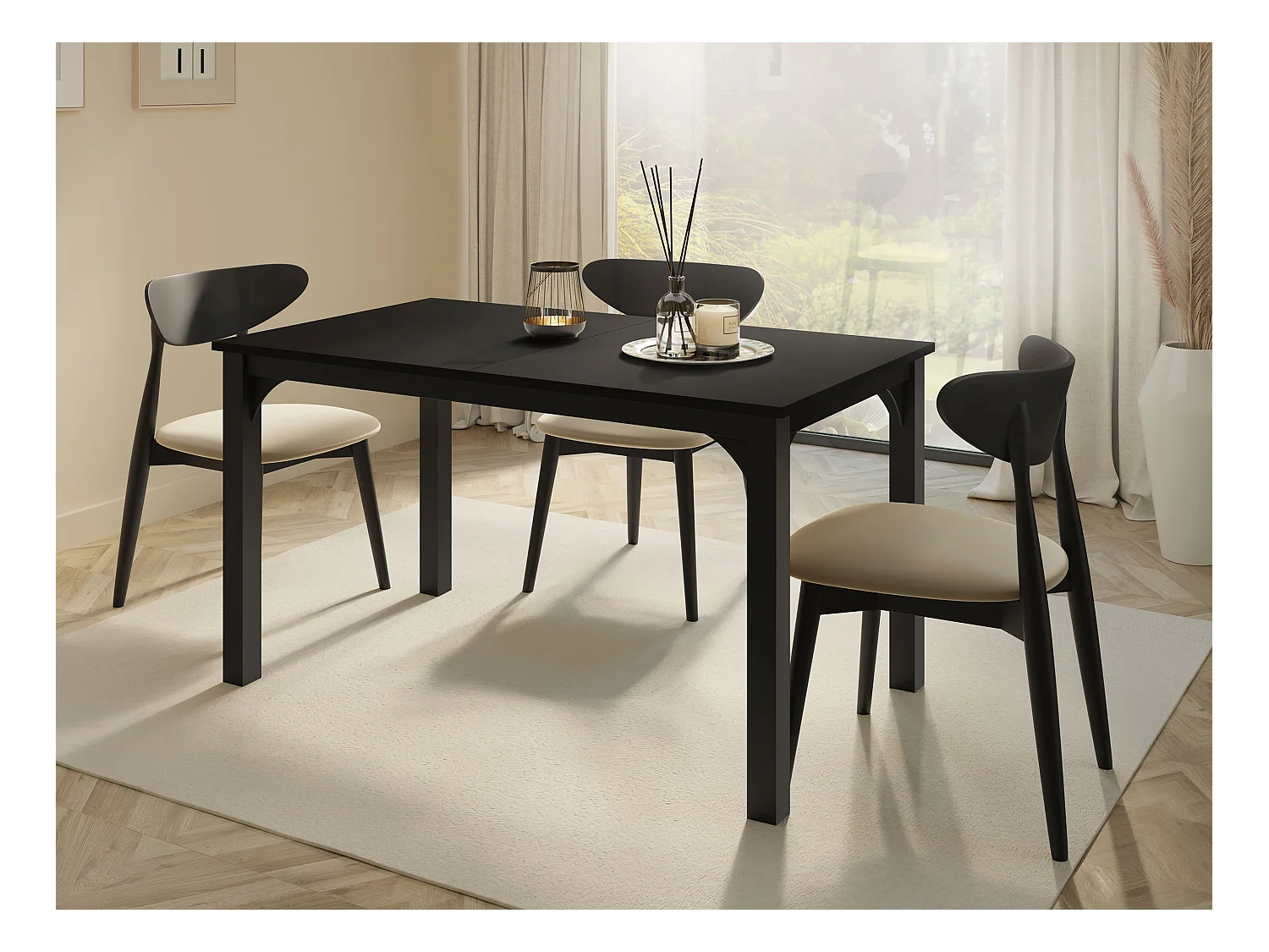 Mesa Oswego 136, Negro, 76x80x140cm, Alargamiento, Aglomerado laminado, Metal