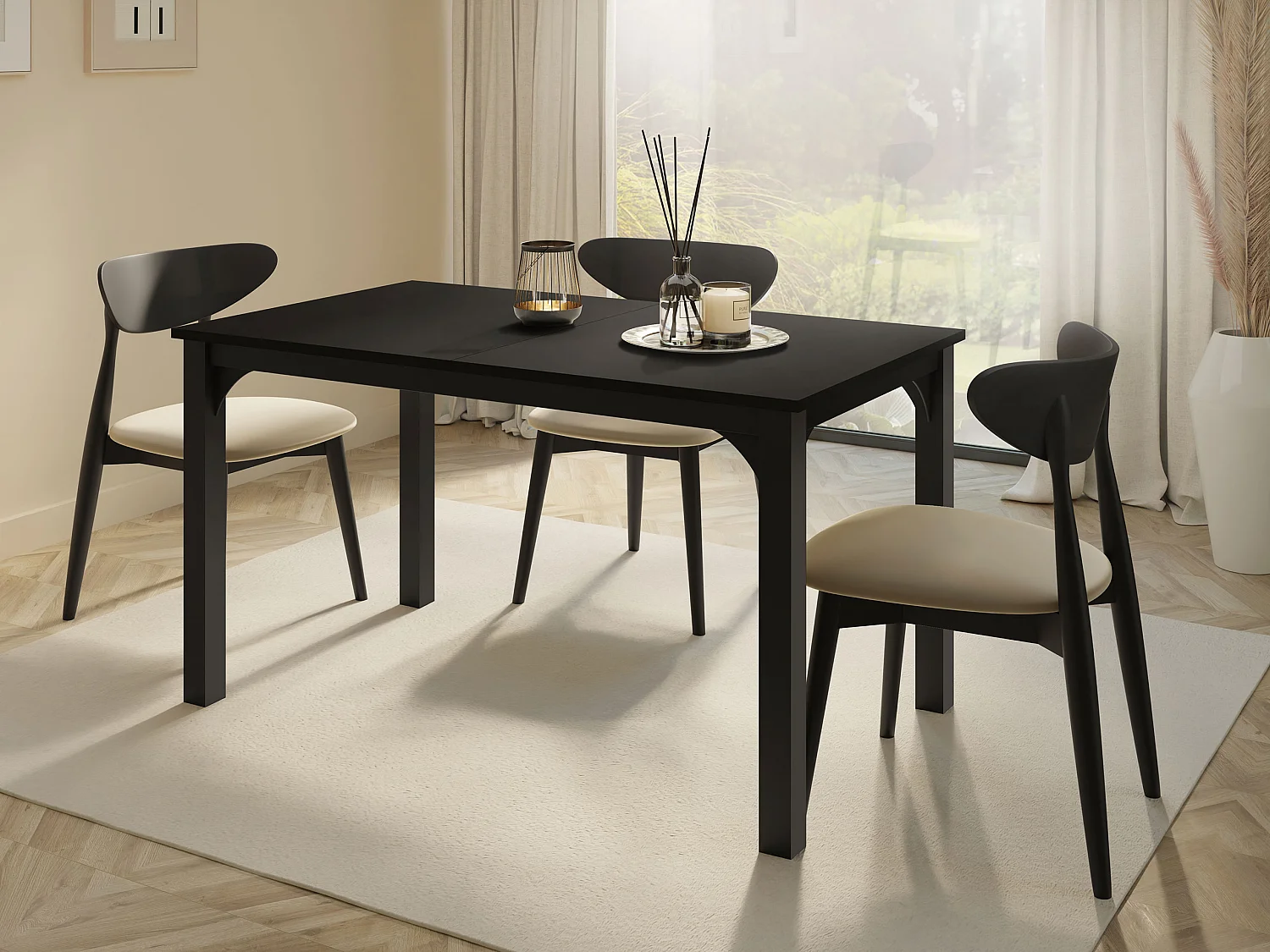 Mesa Oswego 136, Negro, 76x80x140cm, Alargamiento, Aglomerado laminado, Metal
