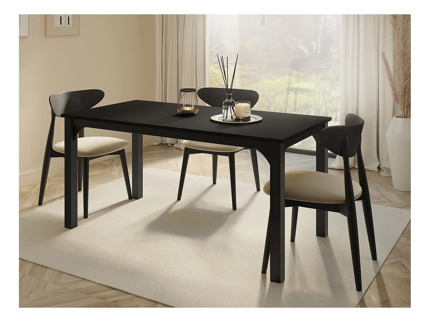 Mesa Oswego 137, Negro, 76x90x160cm, Alargamiento, Aglomerado laminado, Metal