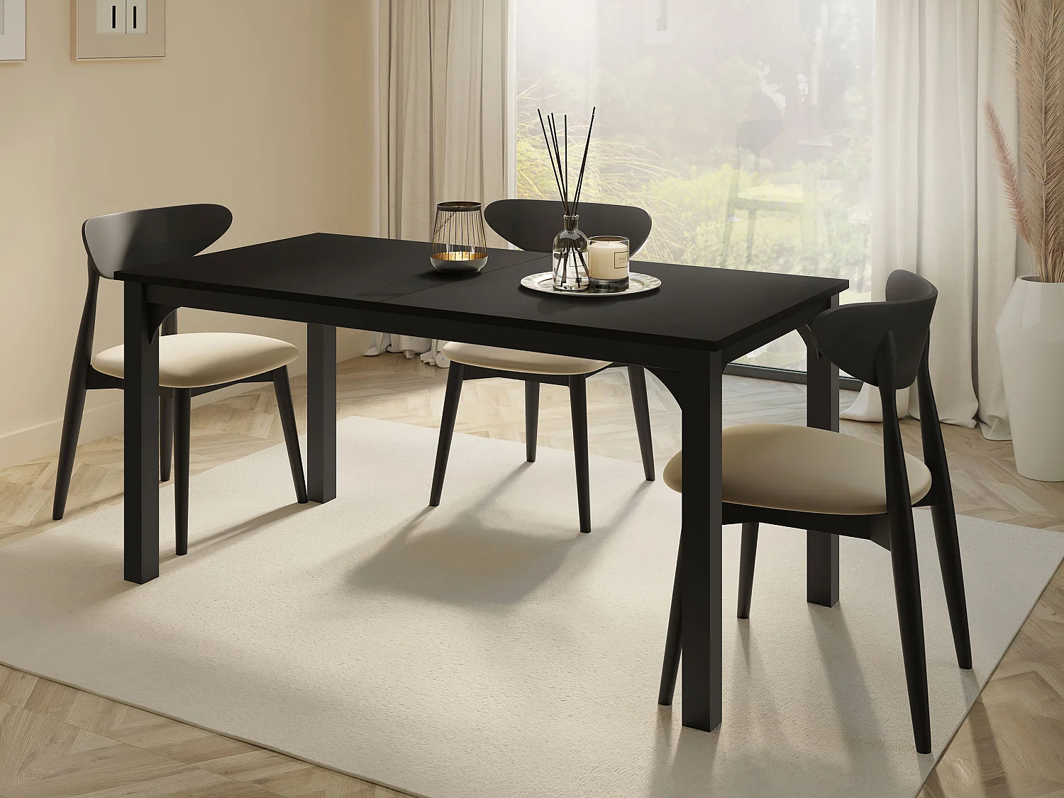Mesa Oswego 137, Negro, 76x90x160cm, Alargamiento, Aglomerado laminado, Metal