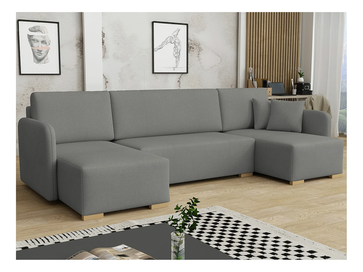 Sofá rinconero Columbus 246, Gris, Función de descanso, Almacenaje, 292x140x85cm