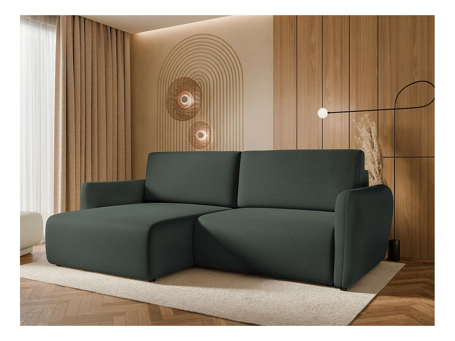 Sofá rinconero Temple 131, Gris, Función de descanso, Almacenaje, 234x140x81cm