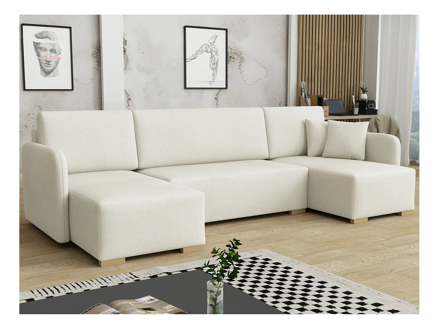 Canapé d'angle Columbus 246, Brun clair, Fonction de couchage, Boîte de literie, 292x85cm