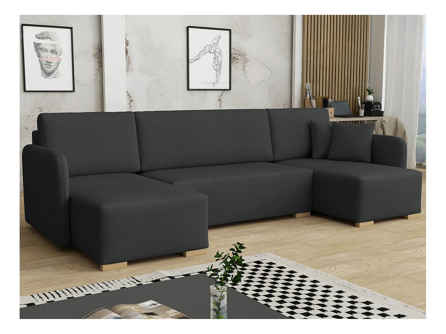 Sofá de canto Columbus 246, Preto, Funcionalidade de dormir, 29x14x9cm