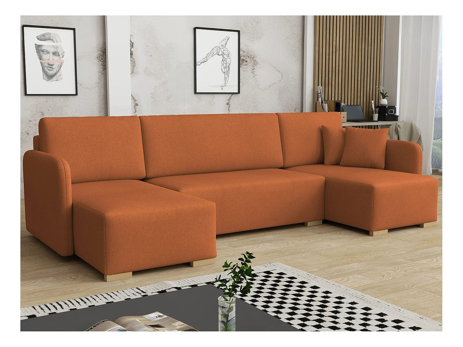 Canapé d'angle Columbus 246, Rouge, Fonction de couchage, Boîte de literie, 292x140x85cm