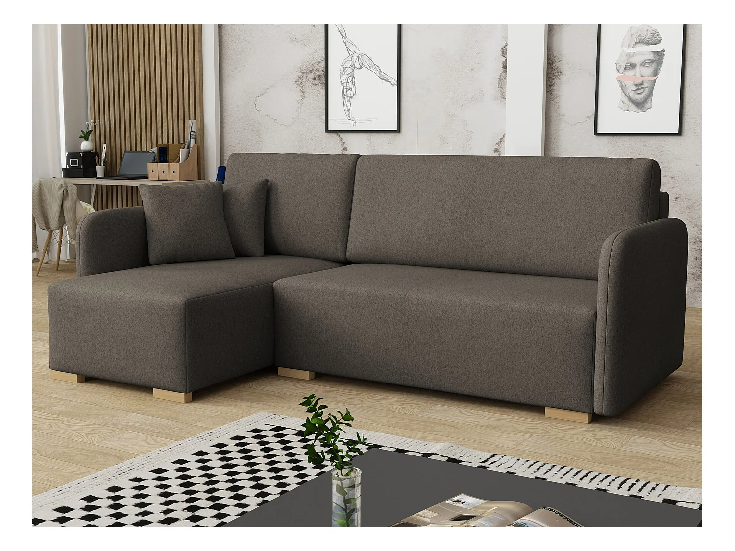 Canapé d'angle Columbus 245, Marron, Fonction de couchage, Boîte de literie, 220x140x85cm