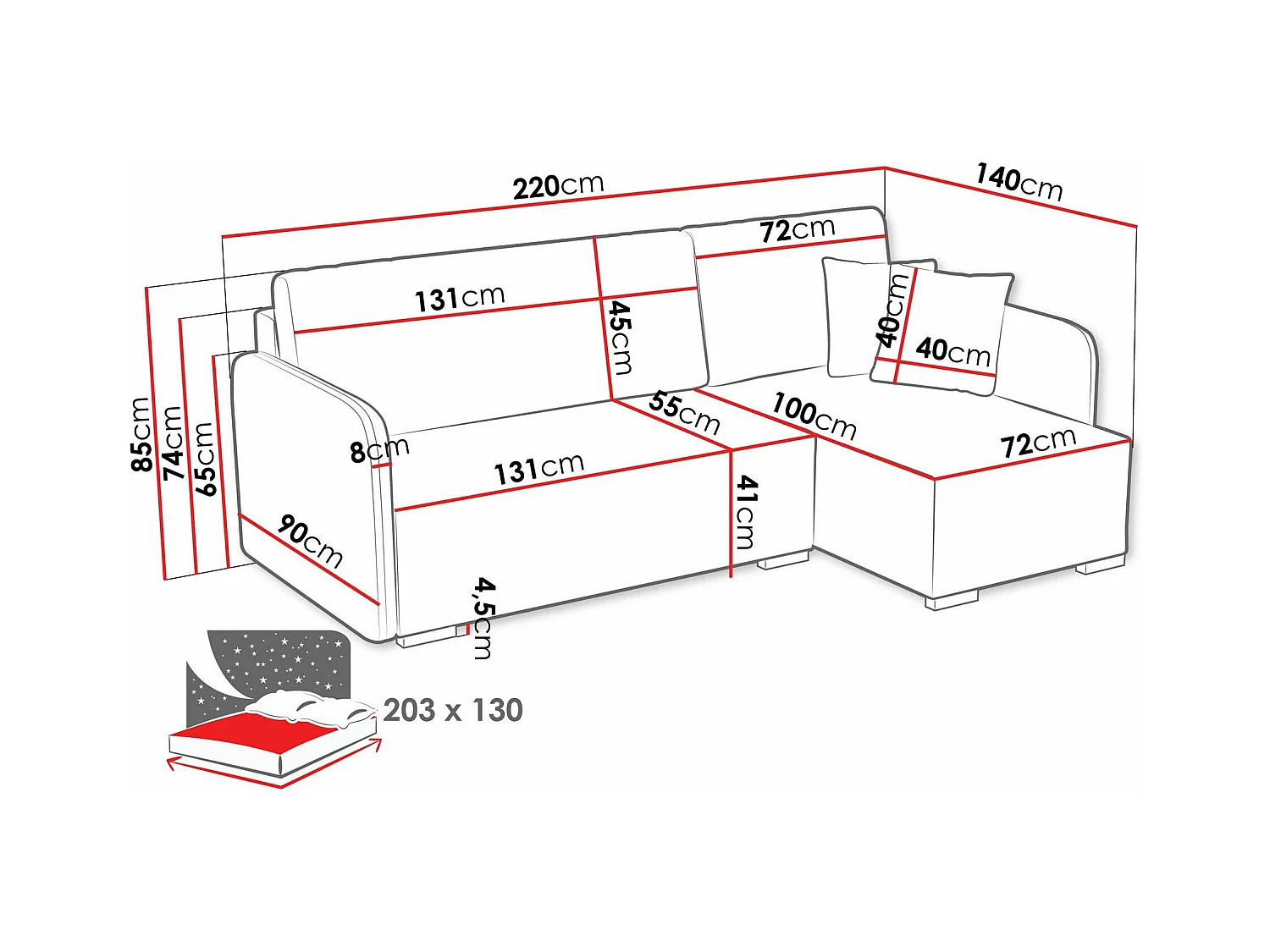 Canapé d'angle Columbus 245, Marron, Fonction de couchage, Boîte de literie, 220x140x85cm