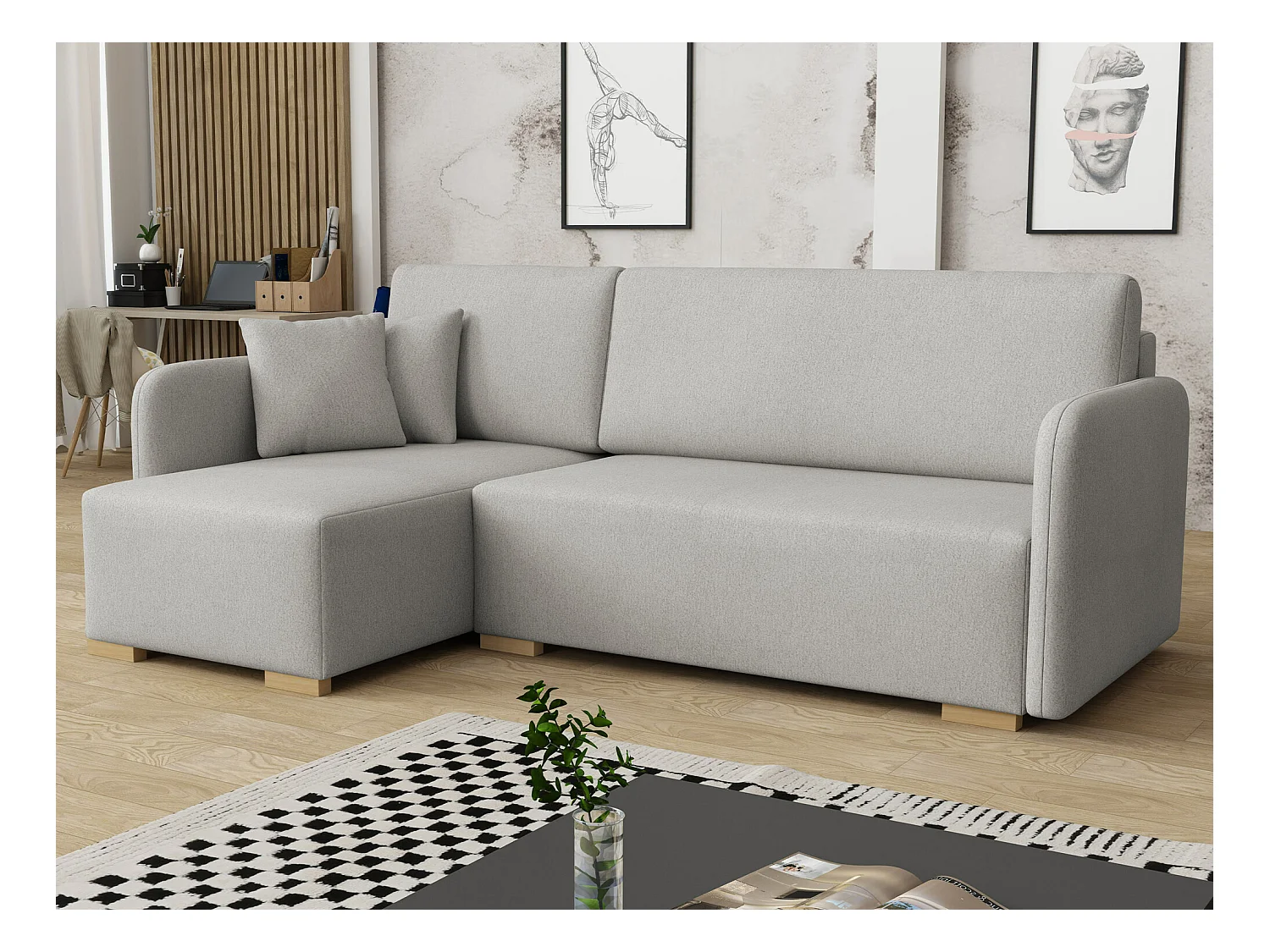 Sofá rinconero Columbus 245, Gris, Función de descanso, Almacenaje, 220x140x85cm