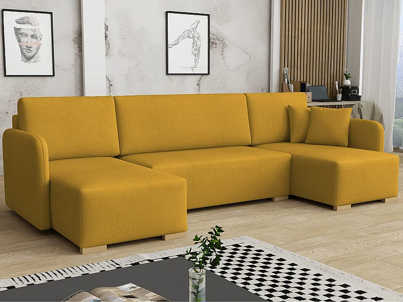Canapé d'angle Columbus 246, Jaune, Fonction de couchage, Boîte de literie, 292x140x85cm