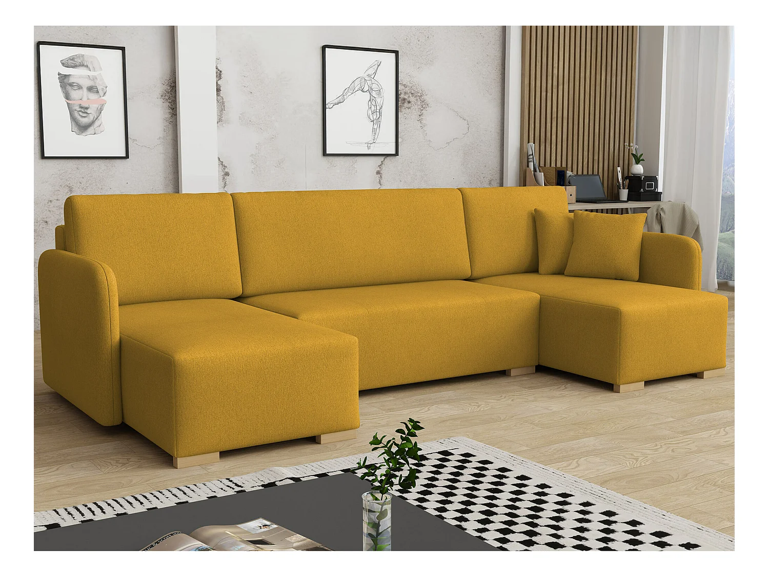 Canapé d'angle Columbus 246, Jaune, Fonction de couchage, Boîte de literie, 292x140x85cm