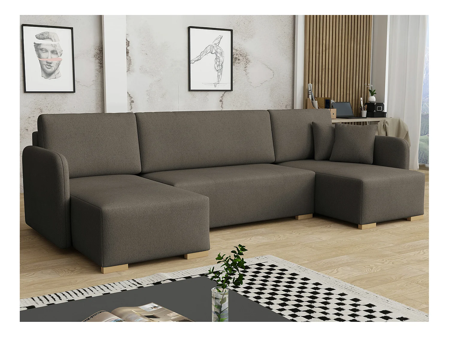 Canapé d'angle Columbus 246, Marron, Fonction de couchage, Boîte de literie, 292x140x85cm