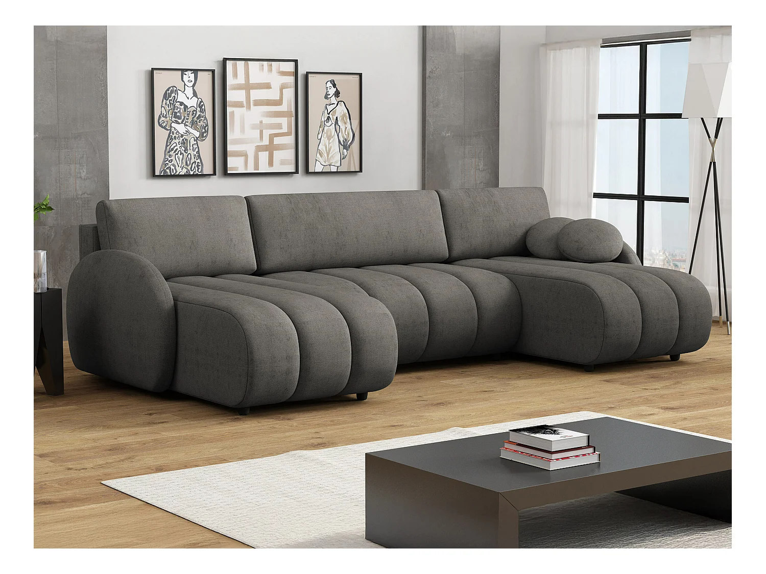 Sofá rinconero Columbus 248, Gris, Función de descanso, Almacenaje, 318x160x88cm