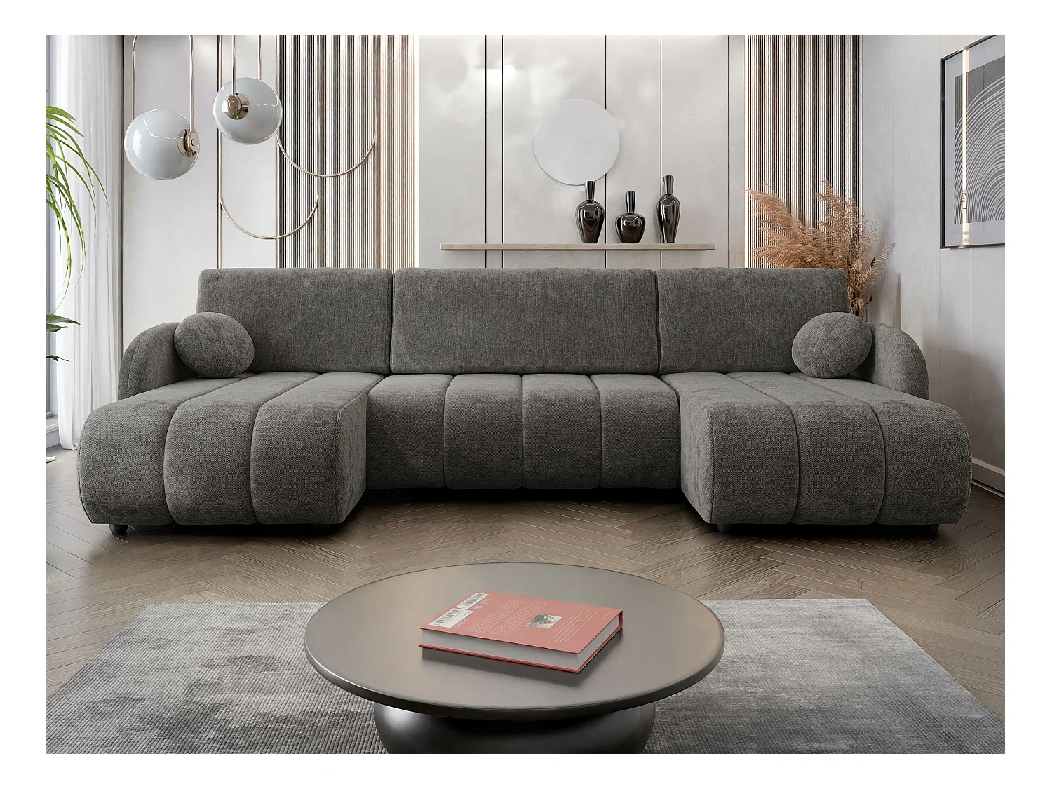 Sofá rinconero Columbus 248, Gris, Función de descanso, Almacenaje, 318x160x88cm