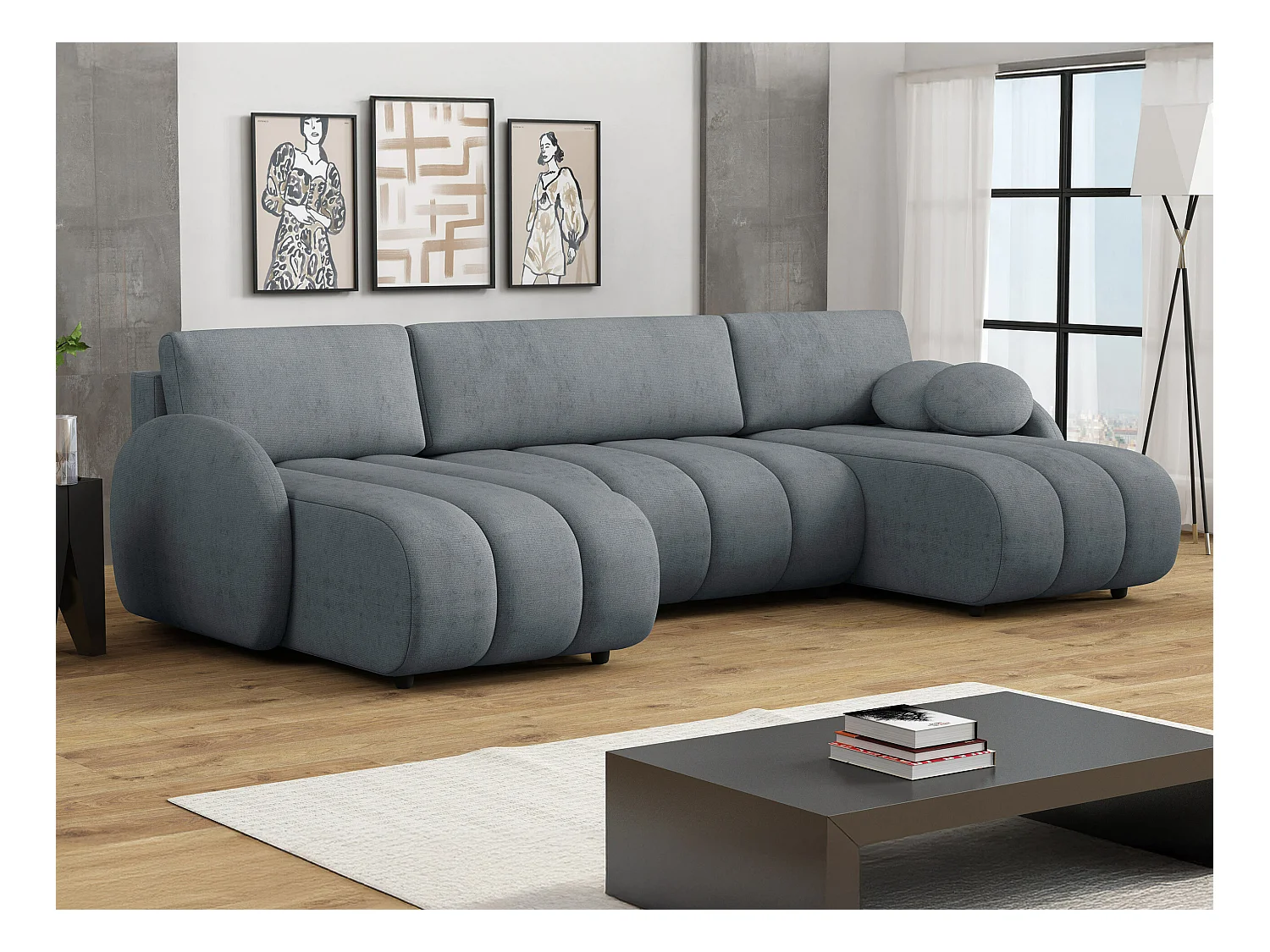 Sofá rinconero Columbus 248, Gris, Función de descanso, Almacenaje, 318x160x88cm