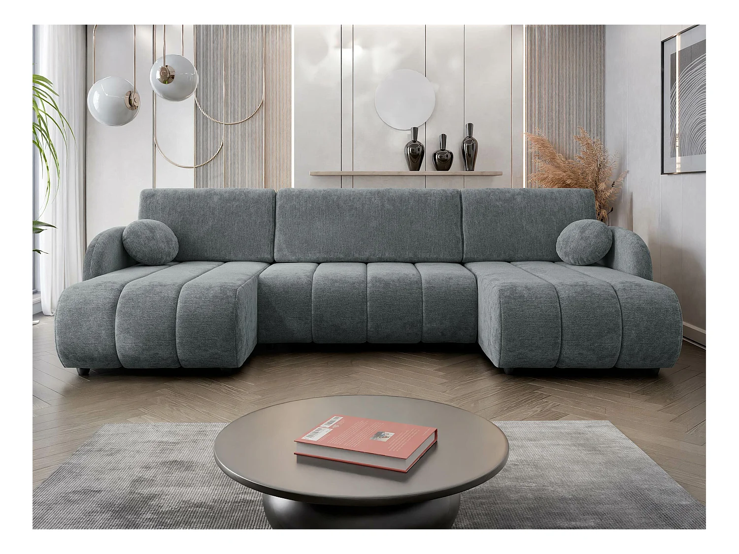 Sofá rinconero Columbus 248, Gris, Función de descanso, Almacenaje, 318x160x88cm