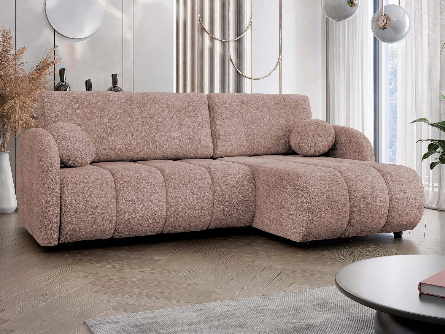 Canapé d'angle 3 places en tissu rose COLUMBUS 233x160x88 cm