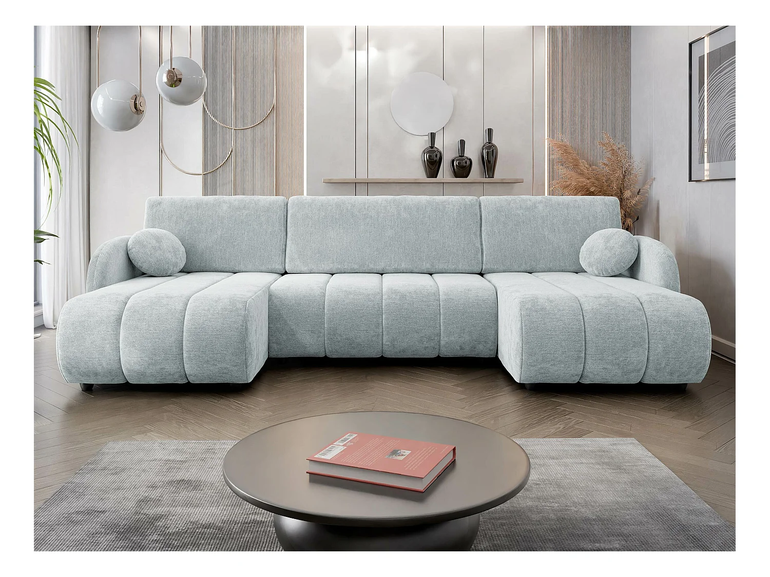 Sofá rinconero Columbus 248, Azul, Función de descanso, Almacenaje, 318x160x88cm