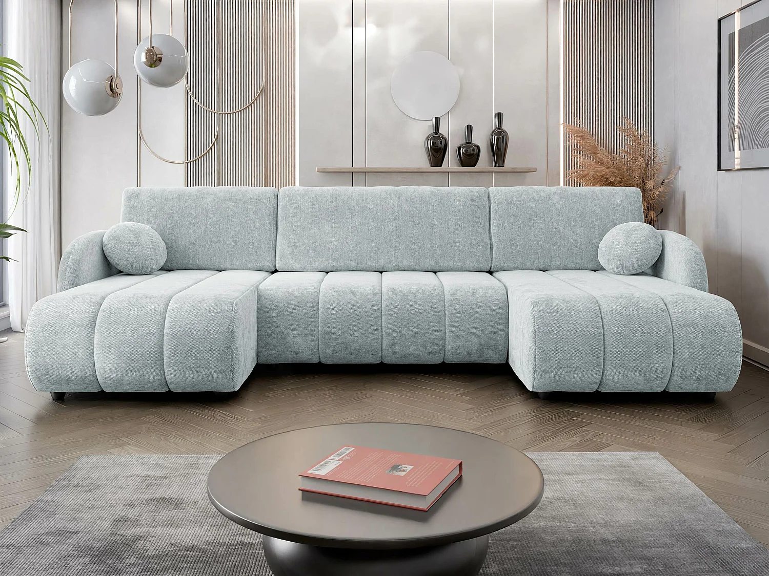 Sofá rinconero Columbus 248, Gris claro, Función de descanso