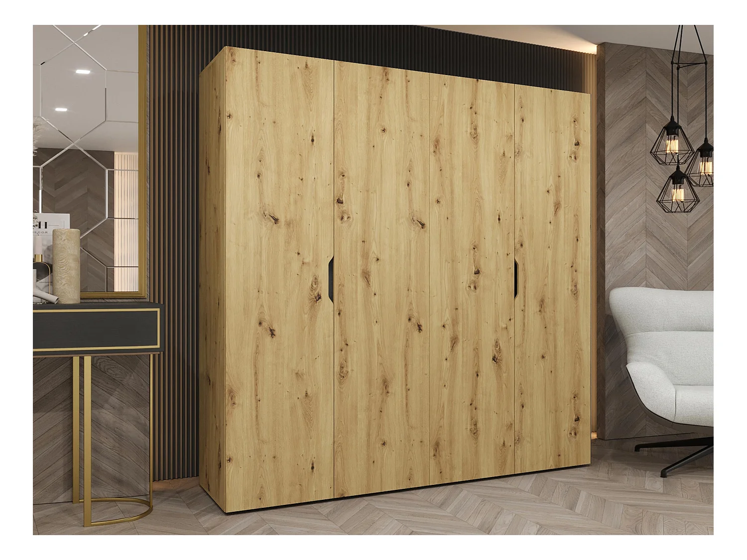 Armoire Hartford 513, Chêne Artisan, 202x200x50cm, Portes d'armoire: Avec des charnières