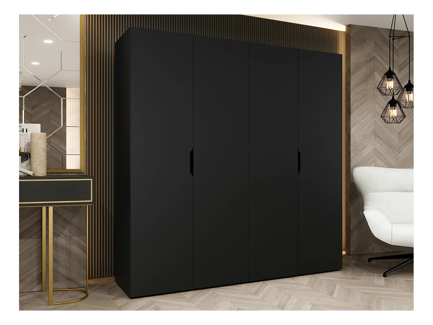 Armario Hartford 513, Negro, 202x200x50cm, Puertas de armario: Con bisagras