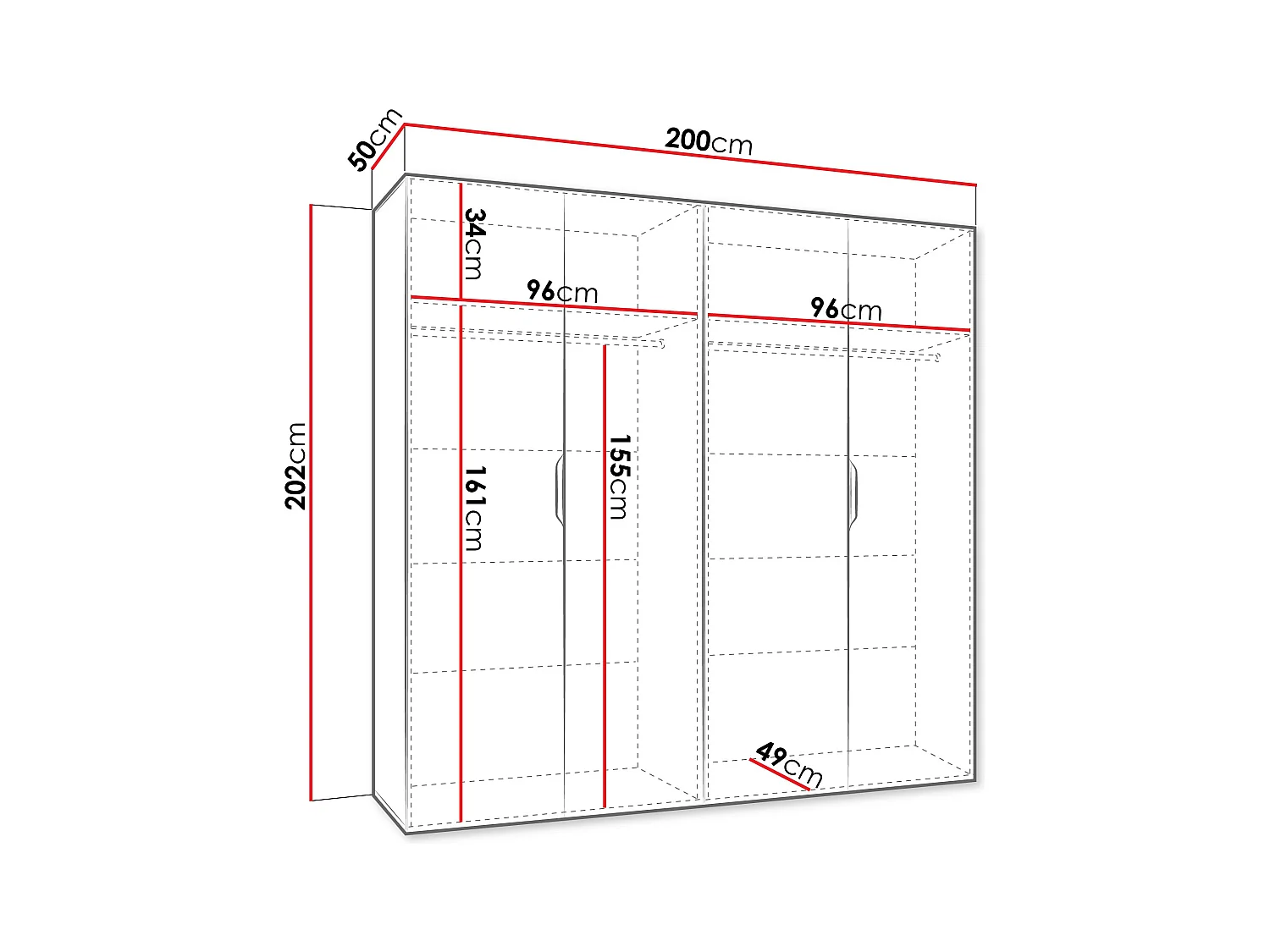 Armario Hartford 513, Negro, 202x200x50cm, Puertas de armario: Con bisagras
