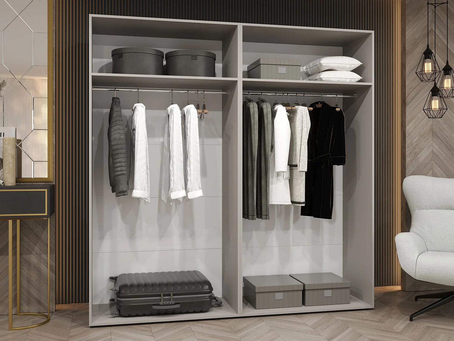 Armoire Hartford 513, Noir, 202x200x50cm, Portes d'armoire: Avec des charnières