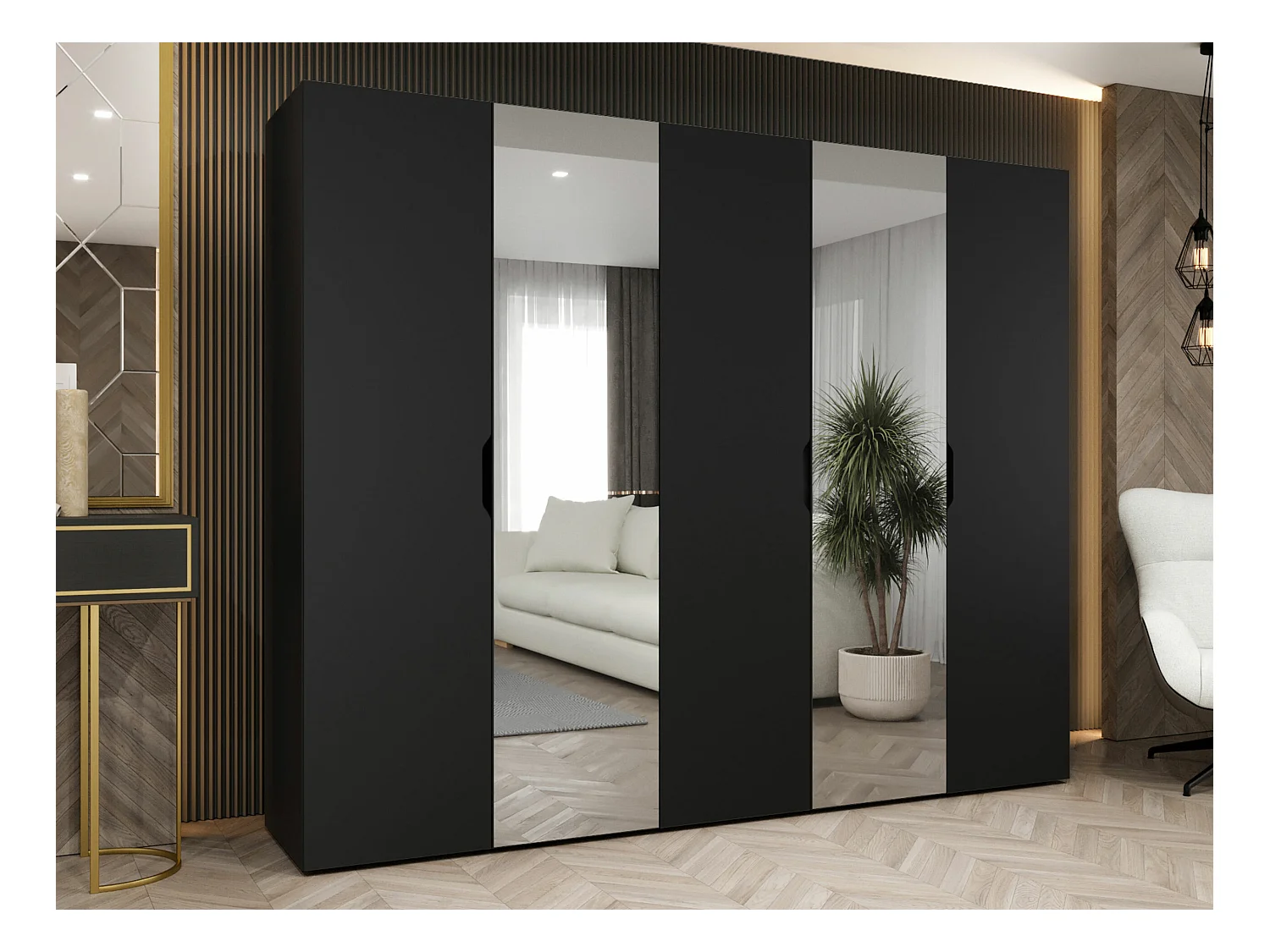 Armario Hartford 516, Negro, 202x250x50cm, Puertas de armario: Con bisagras