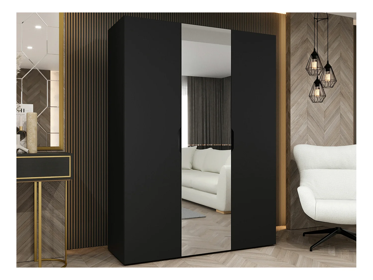 Armario Hartford 512, Negro, 202x150x50cm, Puertas de armario: Con bisagras