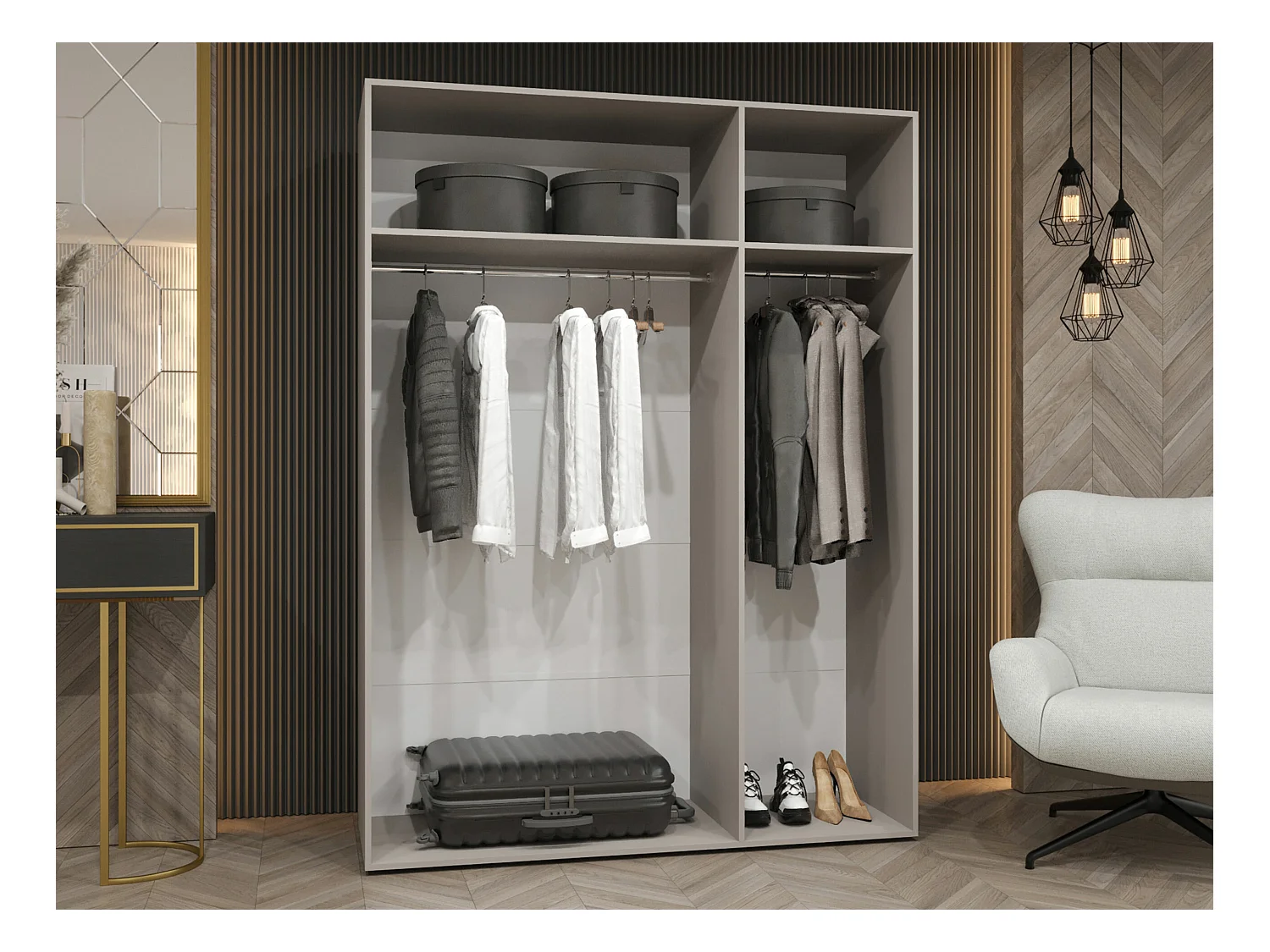 Armario Hartford 512, Negro, 202x150x50cm, Puertas de armario: Con bisagras