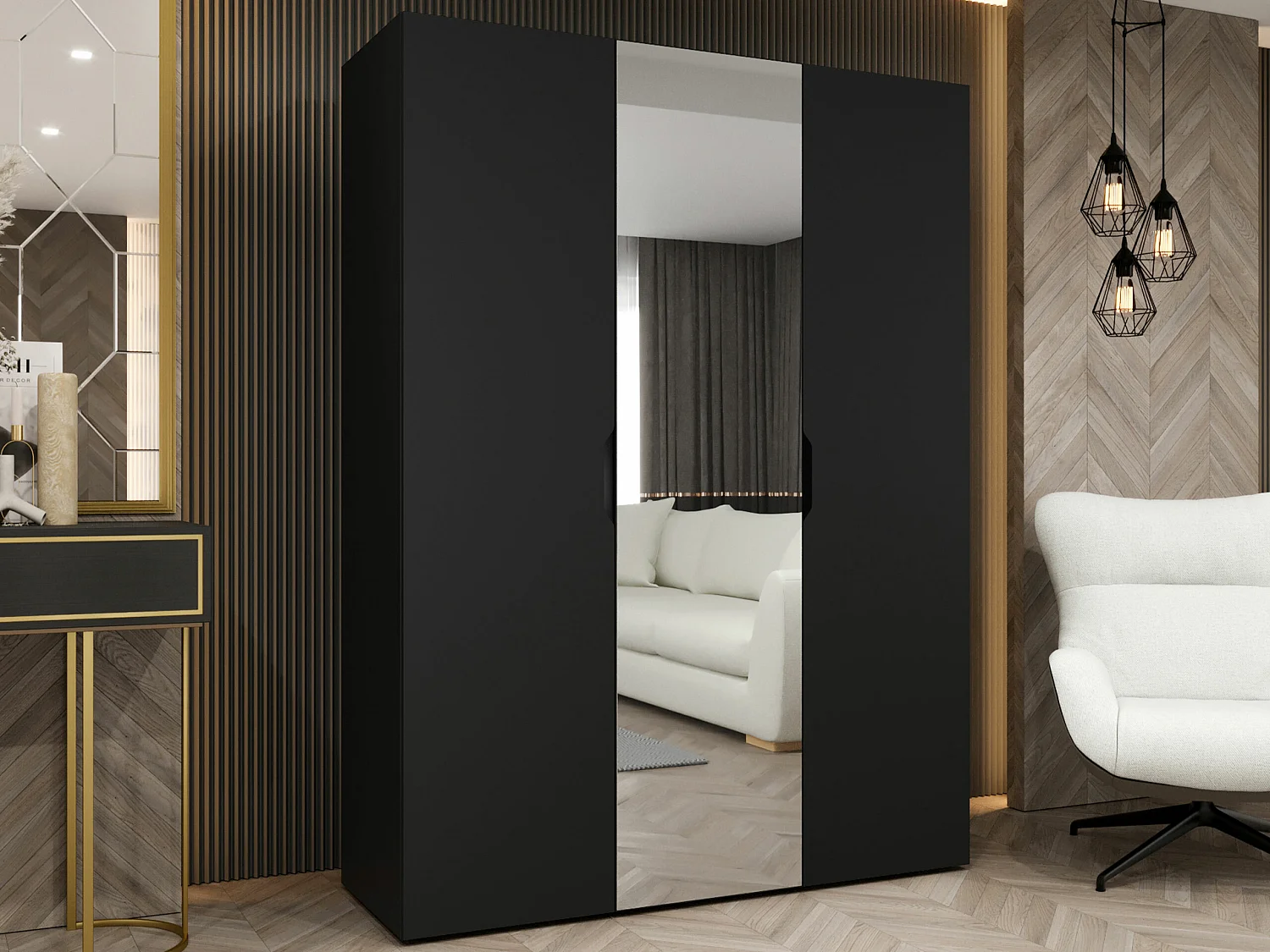 Armario Hartford 512, Negro, 202x150x50cm, Puertas de armario: Con bisagras
