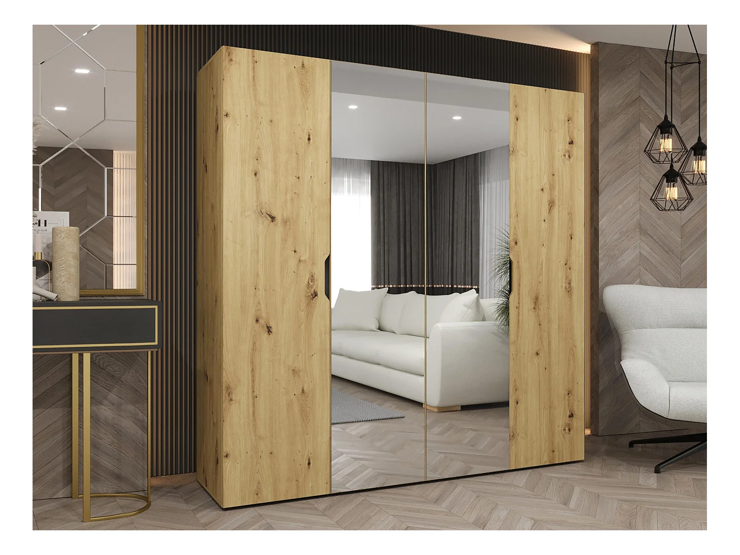 Armario Hartford 514, Roble Artisan, 202x200x50cm, Puertas de armario: Con bisagras