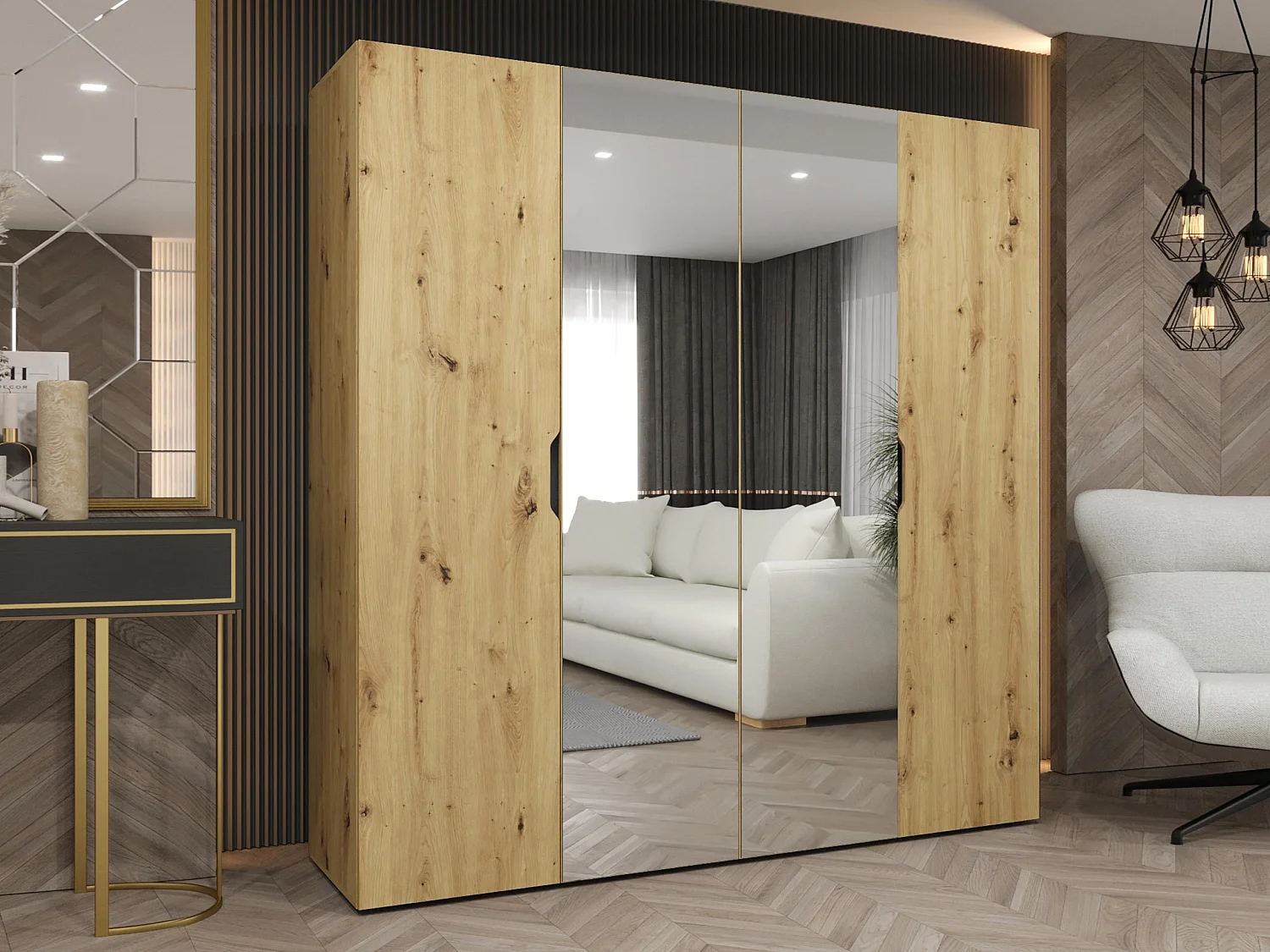 Armoire Hartford 514, Chêne Artisan, 202x200x50cm, Portes d'armoire: Avec des charnières