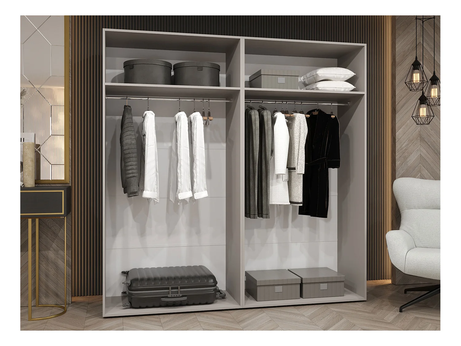 Armario Hartford 513, Blanco, 202x200x50cm, Puertas de armario: Con bisagras