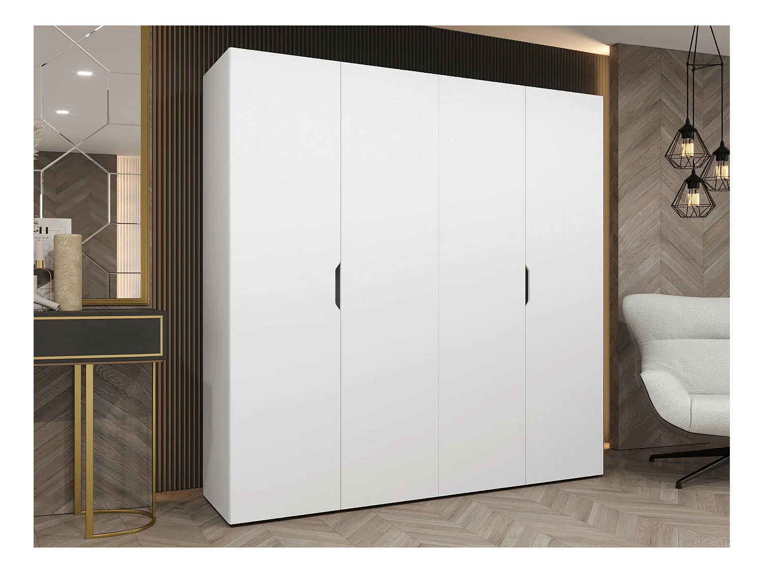 Armoire Hartford 513, Blanc, 202x200x50cm, Portes d'armoire: Avec des charnières